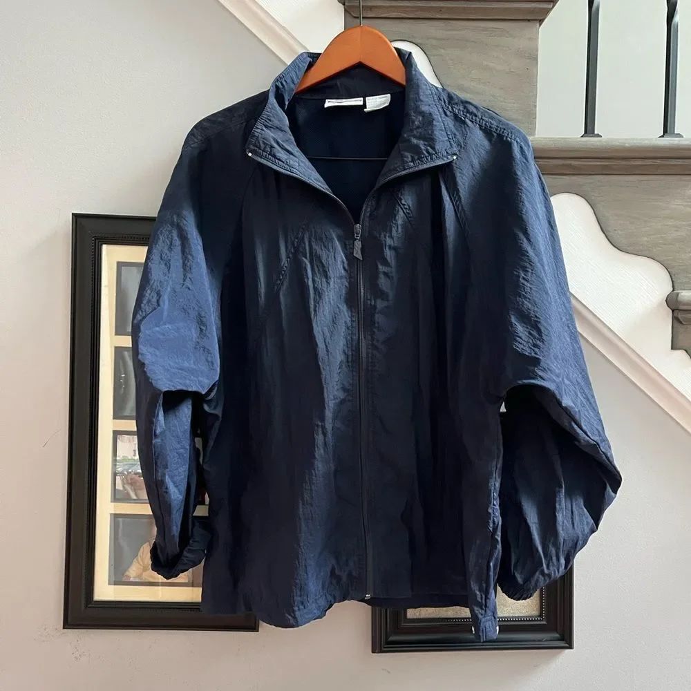 Reebok Vintage Navy Zip Up Windbreaker sz L